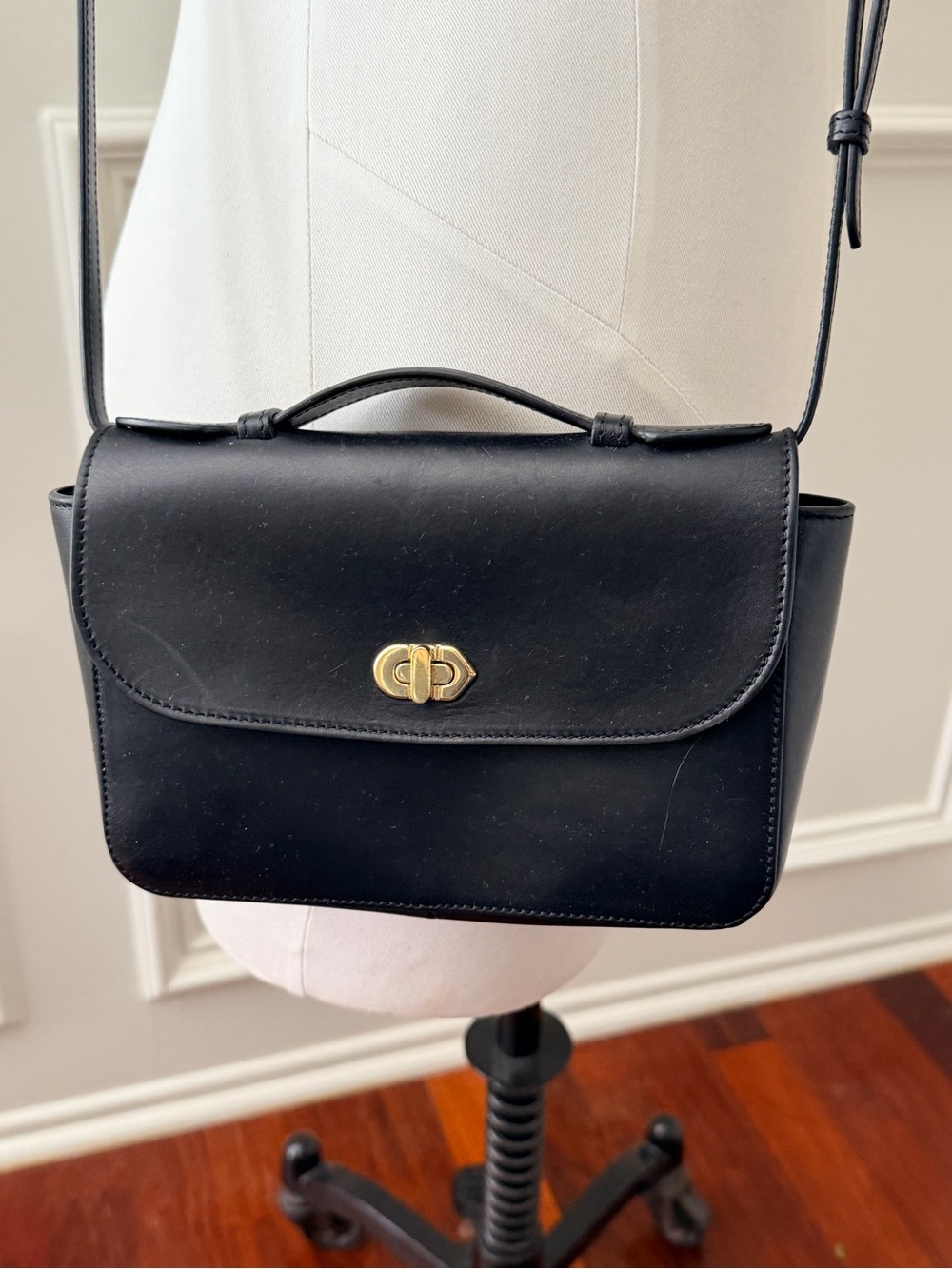 Clare V. Katherine Black Leather Crossbody with Gold Turn-Lock Bag - Picture 2 of 7